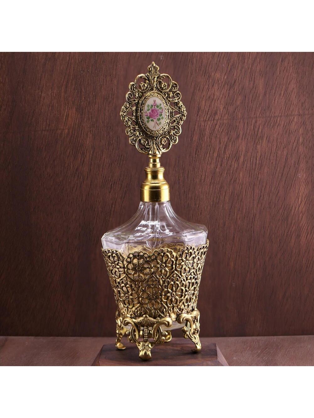 Vintage Globe Hollywood Regency Guilloche 24k Gilt Ormolu Perfume Bottle